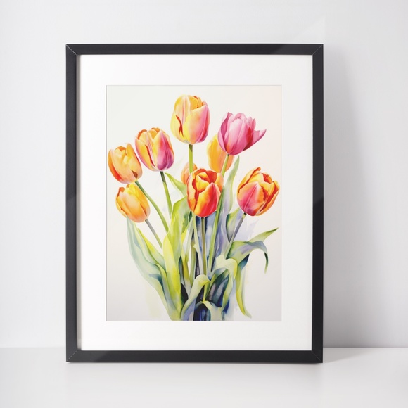 Watercolor Tulips Wall Art Illustration Print Poster Unframed - Picture 3 of 5